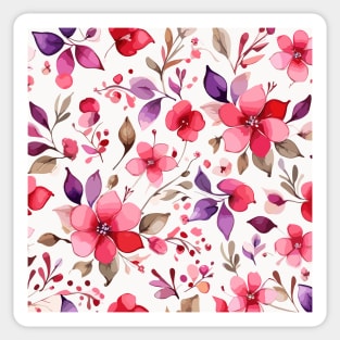 Pink Violet and Brown Floral Pattern on White Sticker